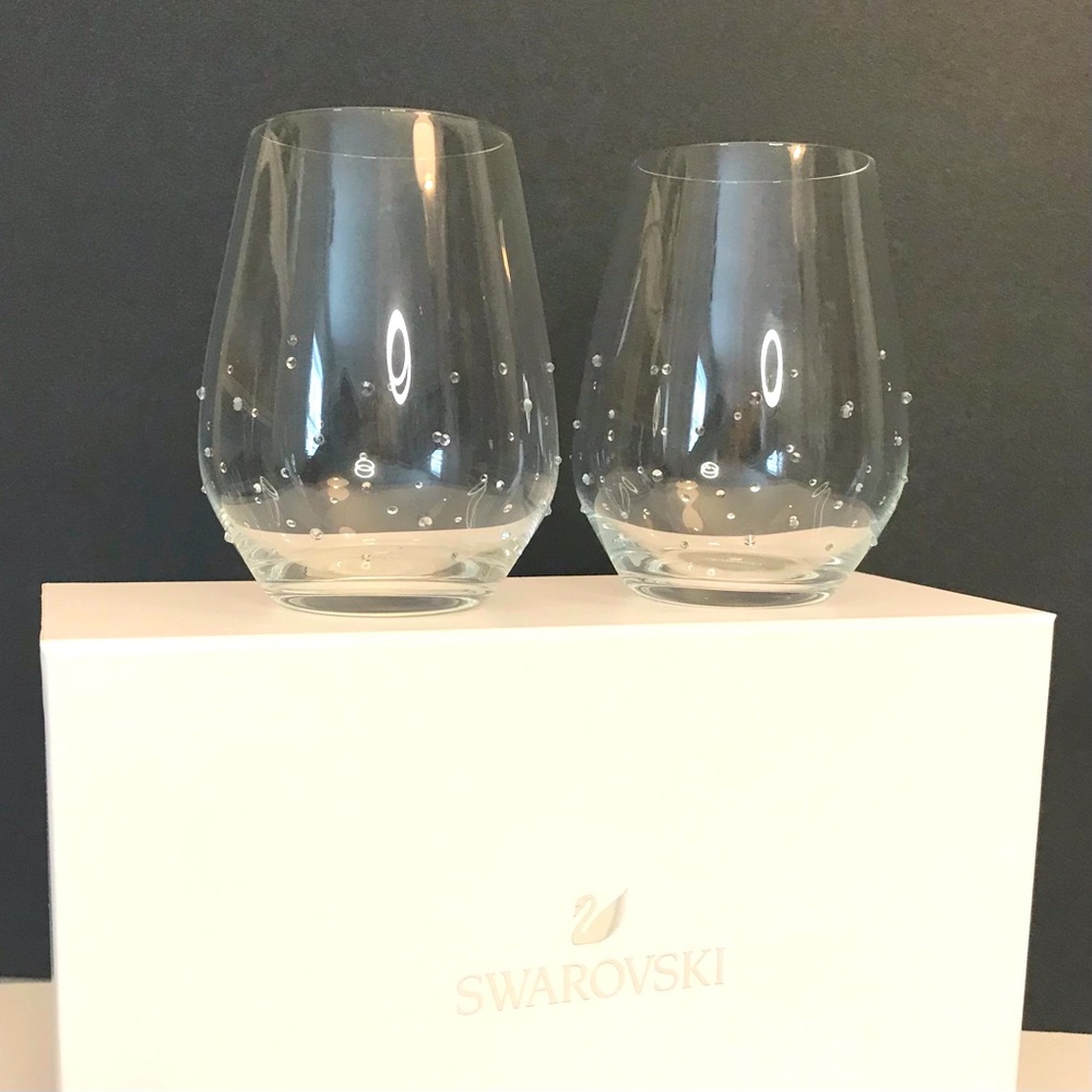 Swarovski Crystal Stemless Wine Glasses || NIB Crystal : Rhinestone glass II